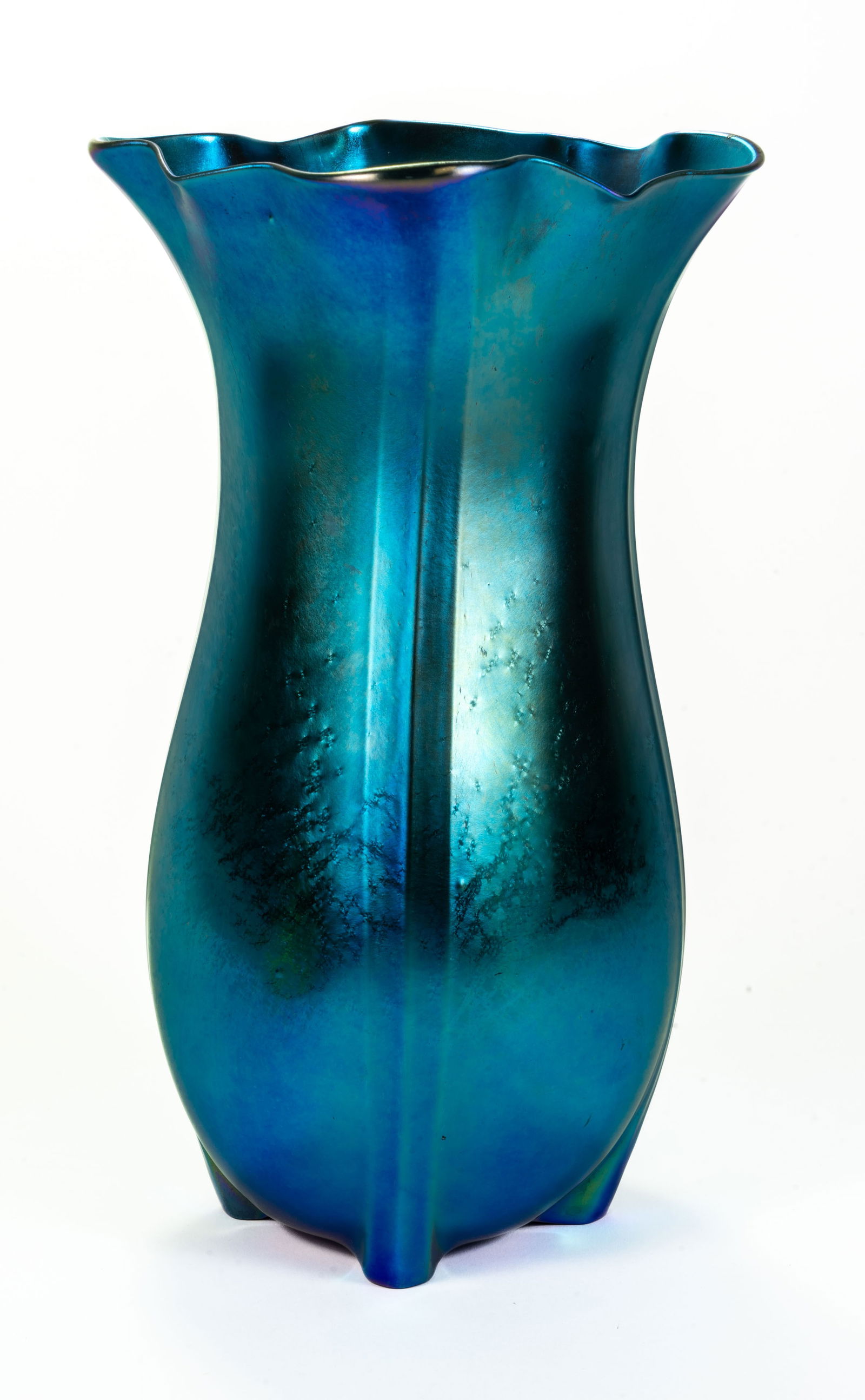 Large Shaped Flaring Steuben Blue Aurene Glass Vase (1 of 10)