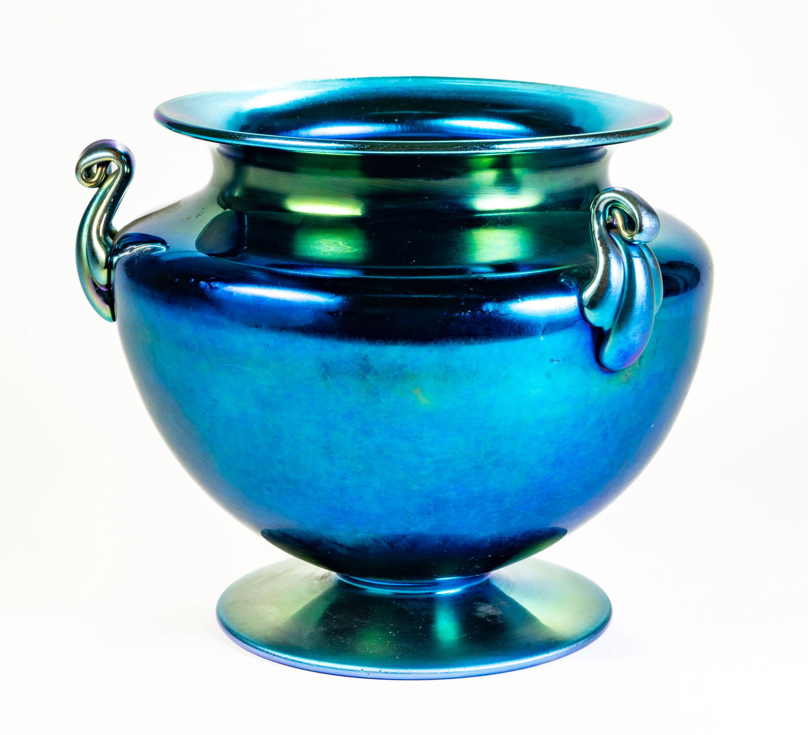 Steuben Blue Aurene Glass 3-Handled Vase (1 of 9)