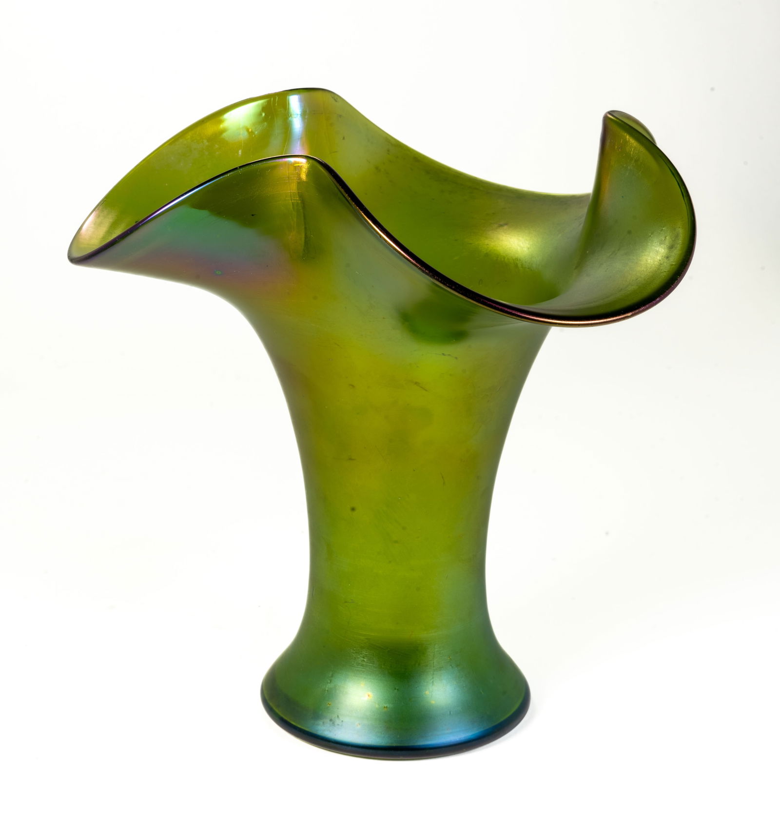 Steuben (attr.) Iridescent Ruffled Rim Vase (1 of 7)