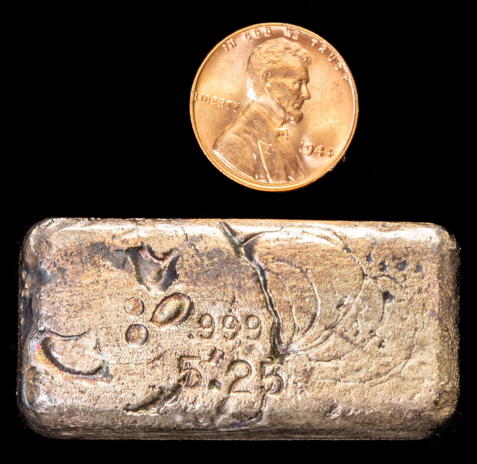 Vintage .999 Fine Silver 5.25 ozt Poured Ingot (1 of 2)