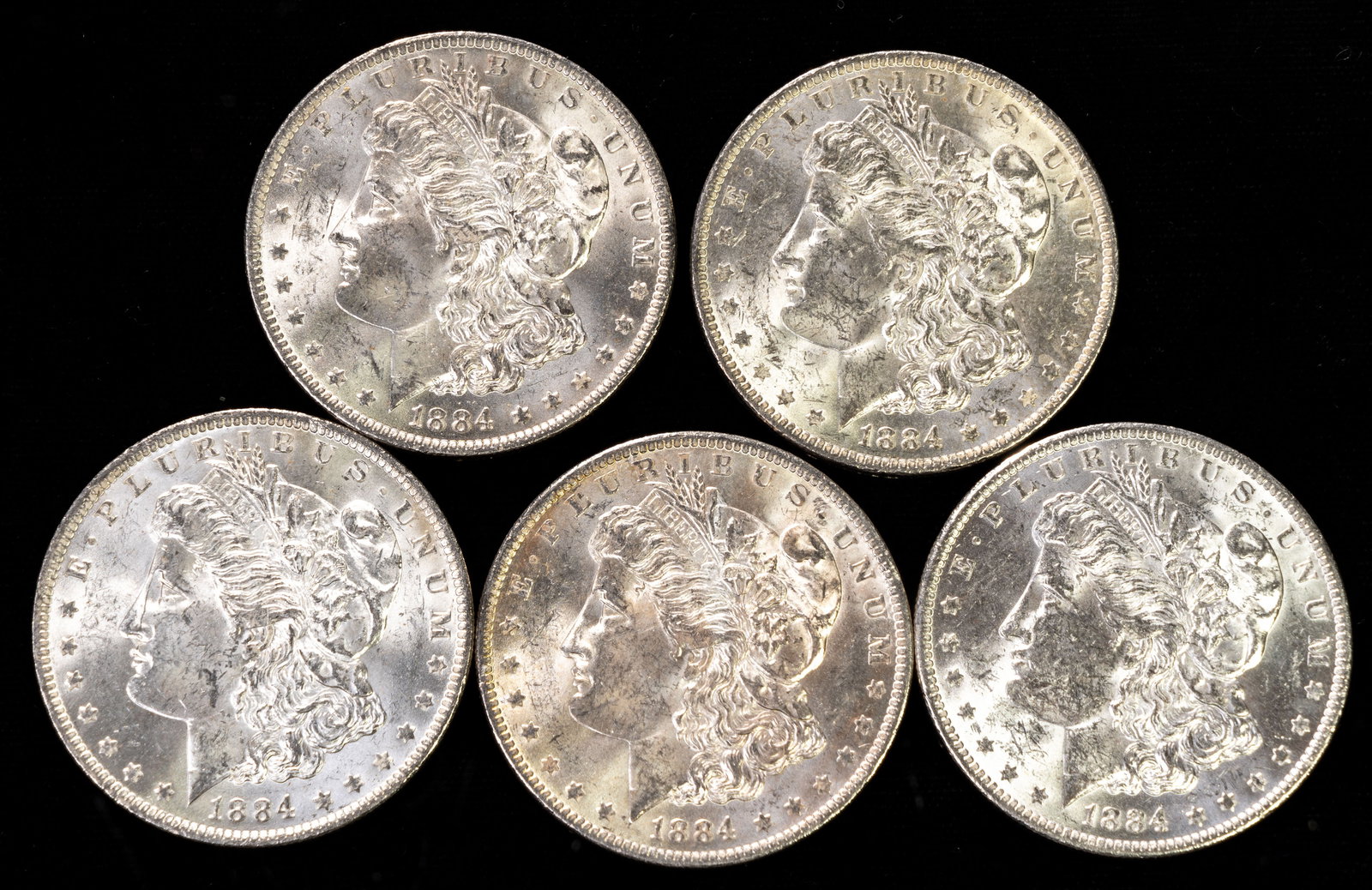 Five(5) 1884-O United States Morgan Silver Dollars - BU (1 of 2)