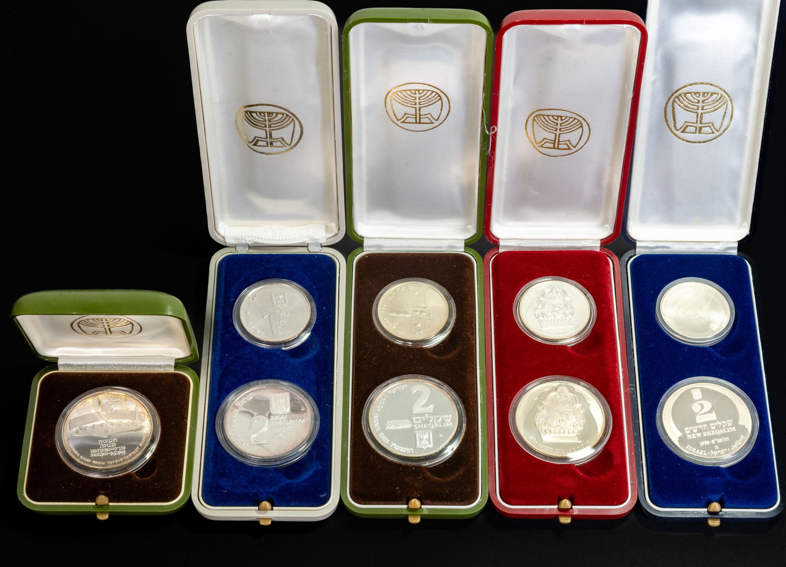 Five(5) Vintage Israeli Hanukka Silver Coin Sets (1 of 2)