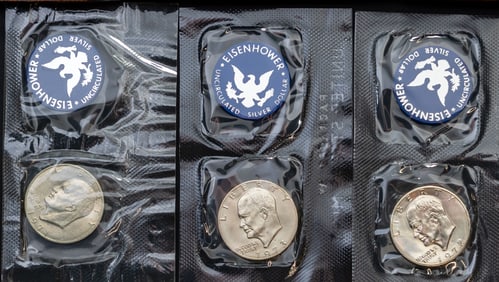 Six (6) Brown & Blue Eisenhower Ike Silver Dollars