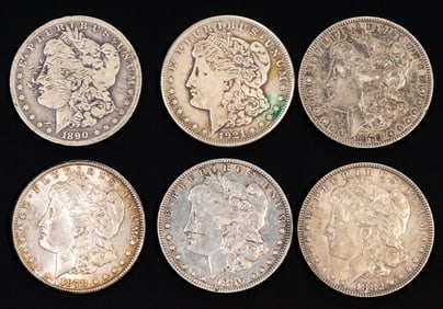 Six (6) U.S. Morgan Silver Dollars Mixed Dates
