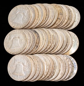 Forty (40) U.S. Franklin Half Dollars 90% Silver $20 FV