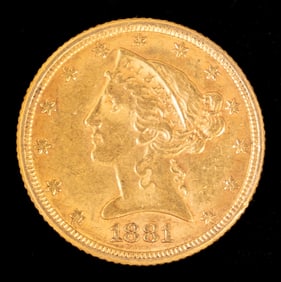 1881 US Liberty Head $5 Gold Coin