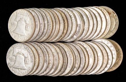 Forty (40) U.S. Franklin Half Dollars $20 FV