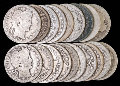 Nineteen (19) U.S. Barber Quarters