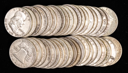 Forty (40) U.S. Franklin Half Dollars, Mixed Dates $20 FV