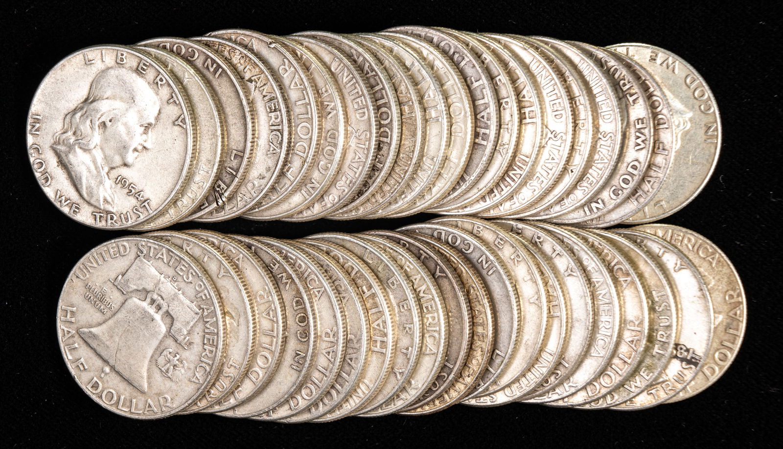 Forty (40) U.S. Franklin Half Dollars, Mixed Dates $20 FV (1 of 2)