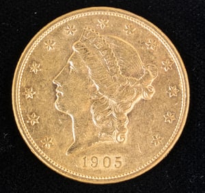 1905 S US Liberty Head $20 Gold Coin