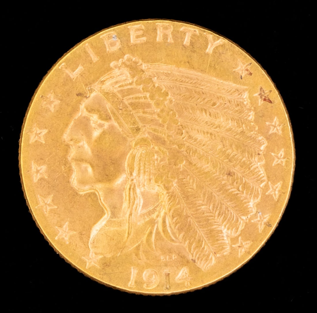 1914 US Indian Head $2.50 Gold Coin: 1914 US Indian Head $2.50 Gold Coin