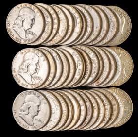 Forty (40) U.S. Franklin Half Dollars, Mixed Dates $20 FV