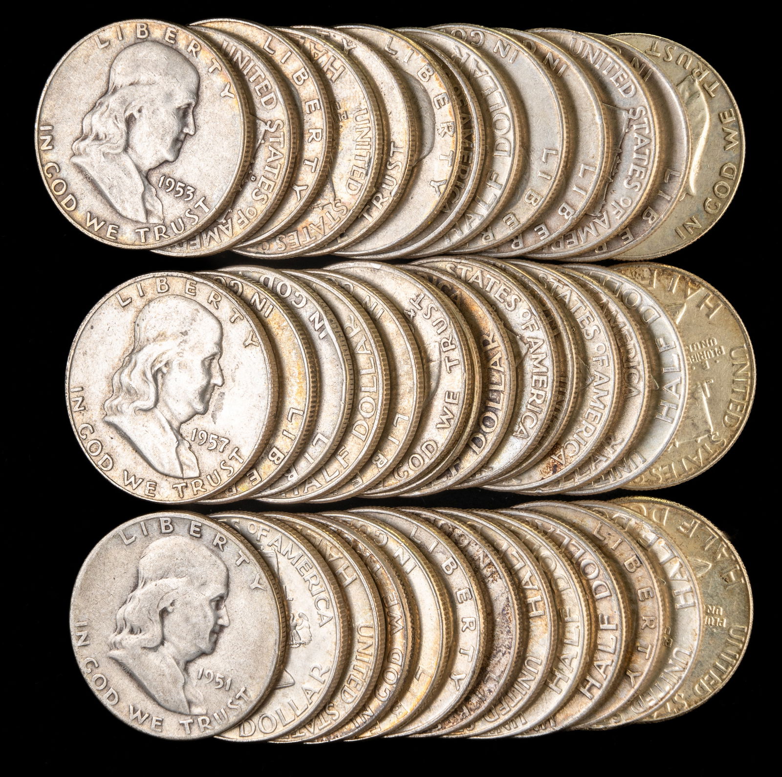 Forty (40) U.S. Franklin Half Dollars, Mixed Dates $20 FV (1 of 2)