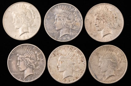 Six (6) U.S. Liberty Peace Dollars