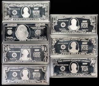 Washington Mint .999 Silver 7 Bar Denomination Set 28 Troy Ounce Total weight