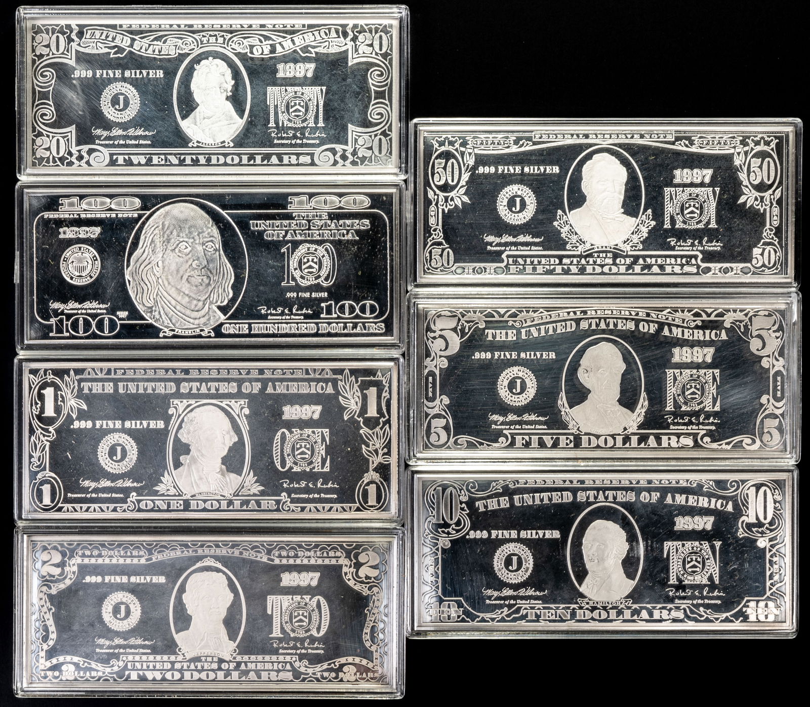 Washington Mint  .999 Silver 7 Bar Denomination Set 28 Troy Ounce Total weight (1 of 6)