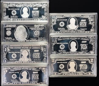 Washington Mint 999 Silver 7 Bar Denomination Set 28 Troy Ounce Total