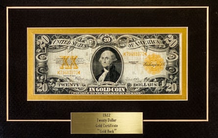 1922 US Twenty Dollar Gold Certificate 'Gold Back"