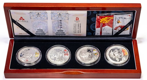 2008 Beijing Olympic 4 Coin .999 Silver Set