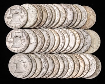 Forty (40) U.S. Franklin Silver Half Dollars $20 FV