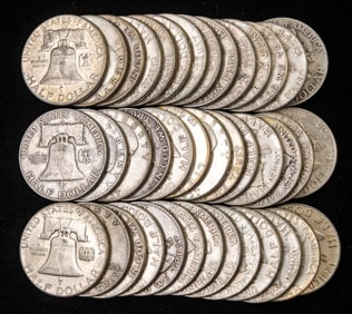 Forty (40) U.S. Franklin Half Dollars $20 FV