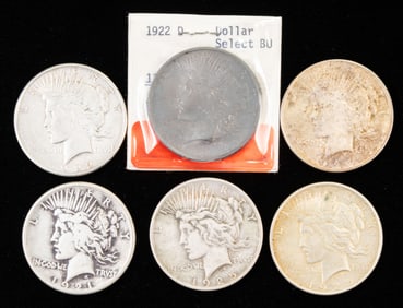 Six US liberty Peace Dollars