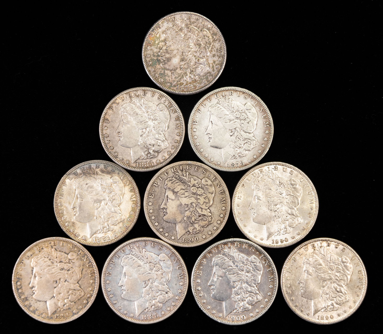 Ten US Morgan Silver Dollars (1 of 2)
