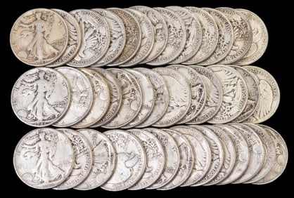 Forty US Walking Liberty Half Dollars $20 Face Value