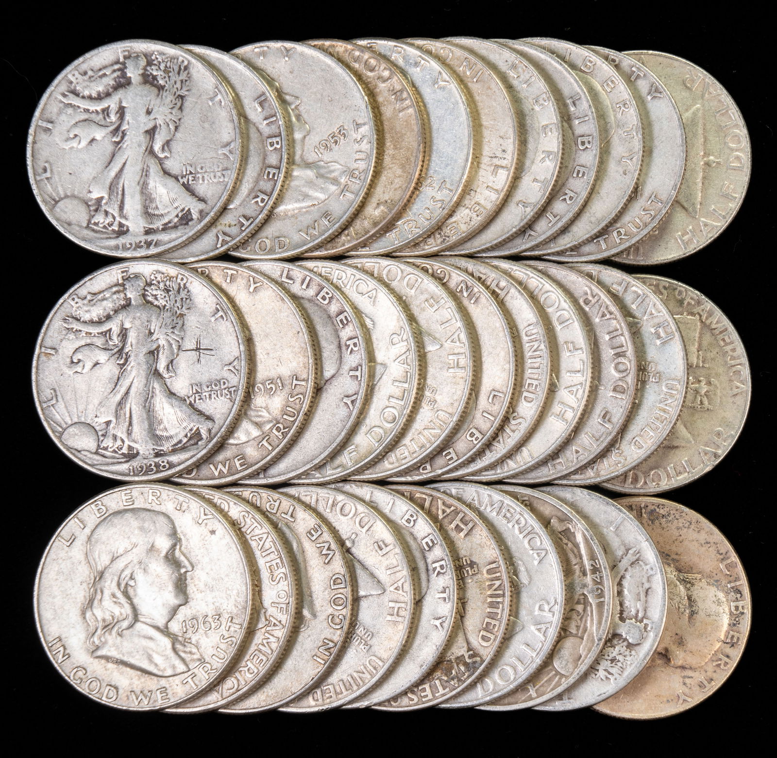 Forty US Franklin Half Dollars $20 Face Value (1 of 2)