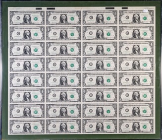 Uncut Sheet Thirty Two $1 Bills 1981 Series