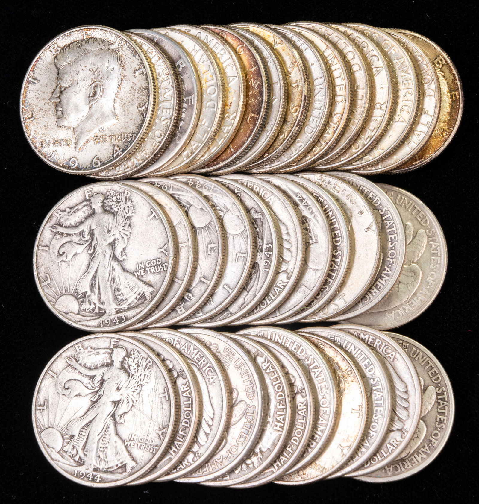 37 Mixed Kennedy 90% Half Dollars & Walking Liberty Half Dollars $18.50 Face Value (1 of 2)