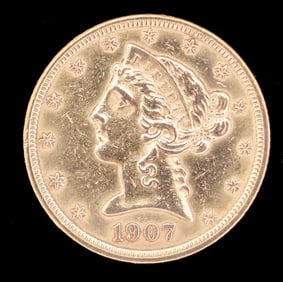 1907 D US $5.00 Liberty Gold Coin