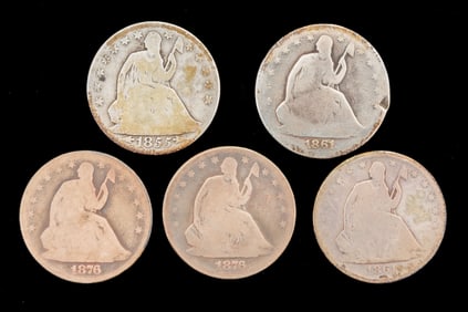 Five US Seated Liberty Half Dollars