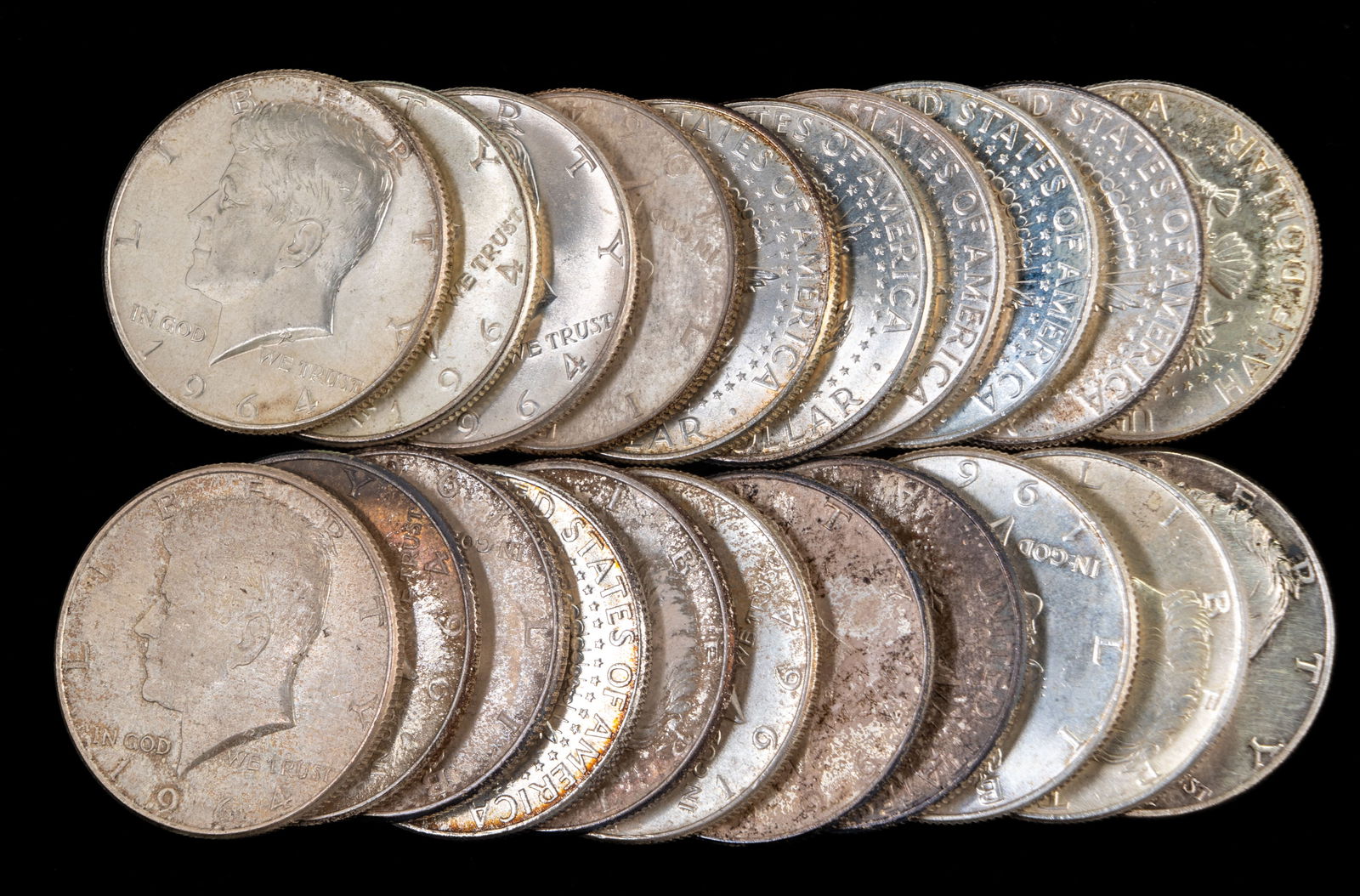 Twenty One 1964 US Kennedy Half Dollars 90% Silver  $10.50 Face Value (1 of 2)