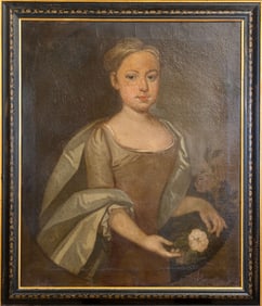19th C. Portrait of Young Woman with White Rose