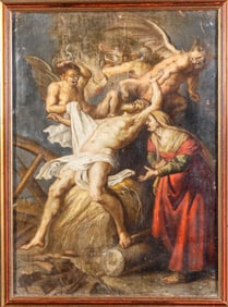 18th-Early 19th C. Continental School Painting "Tortured Soul in Purgatory"