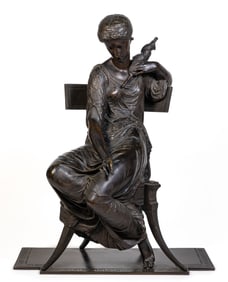 19th C. French Bronze of a Seated Woman Holding Yarn