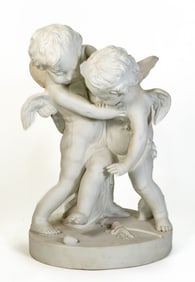 French Bisque figure group after Jean Baptiste Pigalle (French, 1714-1785).