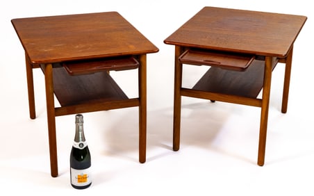 Pair of Hans Wegner for Johannes Hansen Teak Table with Slide