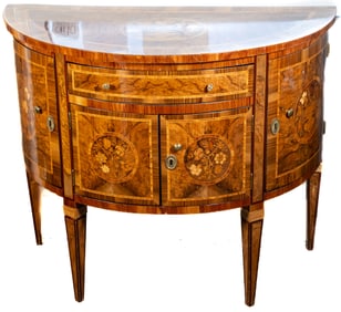 Louis XVI style Marquetry Inlaid Demi-Lune Cabinet