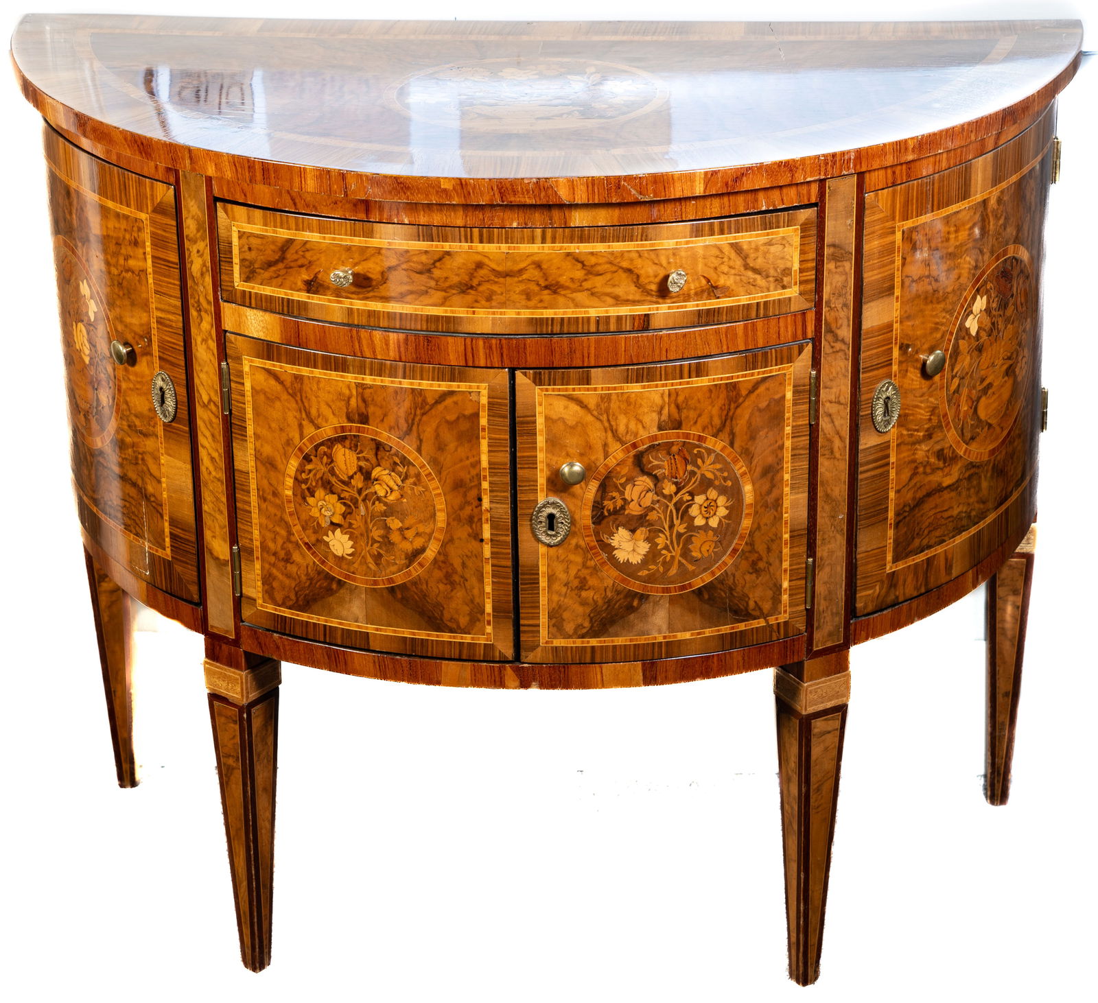 Louis XVI style Marquetry Inlaid Demi-Lune Cabinet (1 of 6)