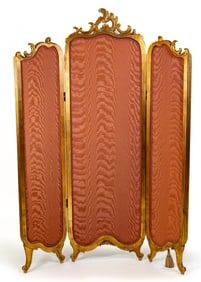 Vintage French Three Panel Upholstered Folding Boudoir Screen