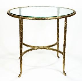 Maison Bague style Gilt metal glass top end table