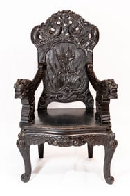 Antique Chinese Heavily Carved Dragon Armchair