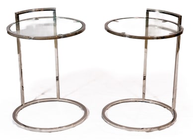 Pair Mid-Century Modern Silver and Glass Home Square Lily End Tables