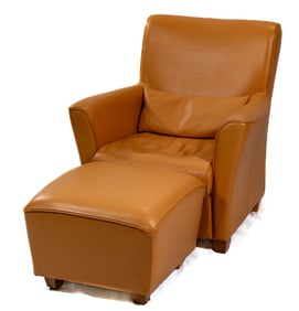 Roche Bobois Italian Leather Chair and Ottomon