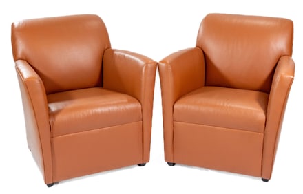 Pair Vintage Modern Cabot Wrenn Leather Armchairs