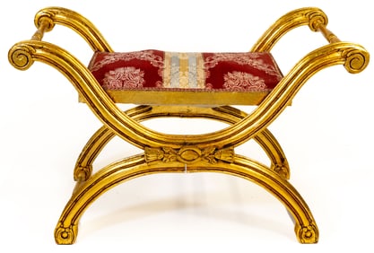 Vintage Gilt Wood Curule Saddle Stool