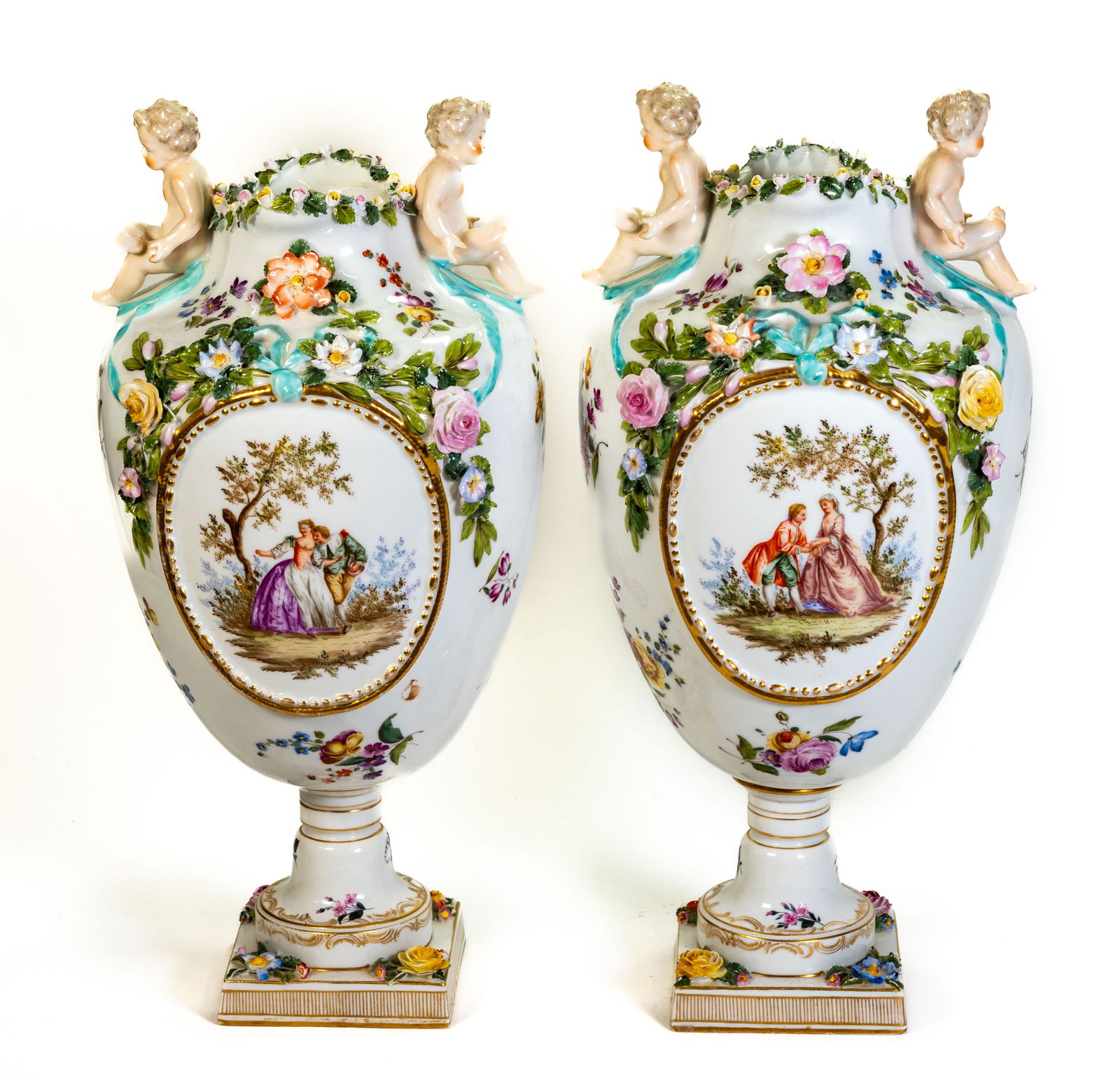 Pair of Antique German Meissen (Marcolini) Hand Painted Vases (1 of 15)